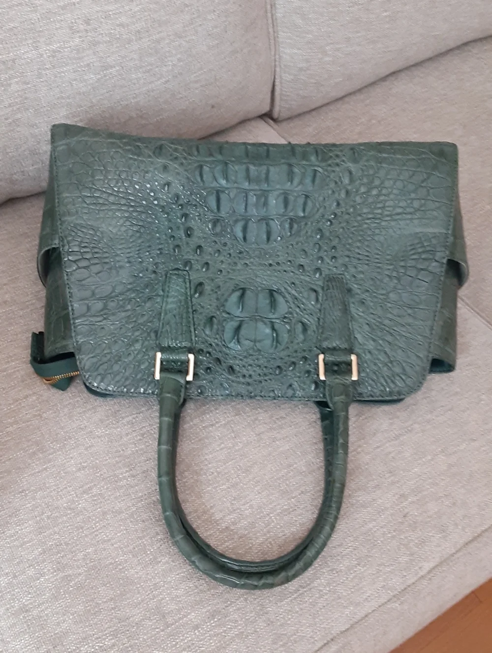 Dark Green Croc-Embossed Structured Satchel - Women Bags